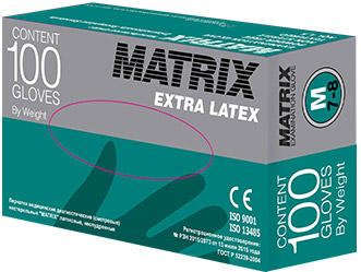 Перчатки латексные S смотровые Matrix EXTRA LATEX   (50 пар/упак), упак.