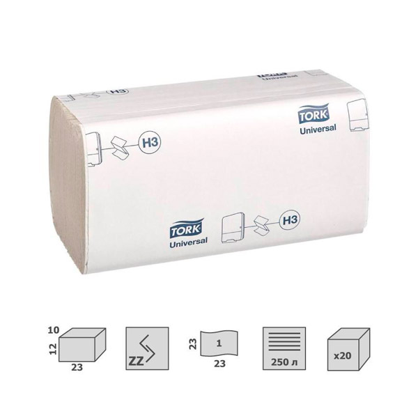 Полотенца бумажные листовые Tork Universal H3 ZZ 1-слой 250 листов 20шт/уп
