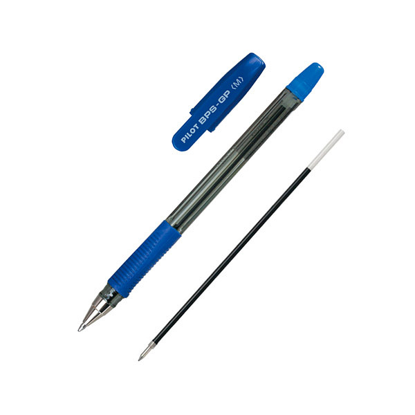 Ручка шариковая масляная с грипом Pilot BPS-GP синяя корпус прозрачный узел 1 мм линия письма