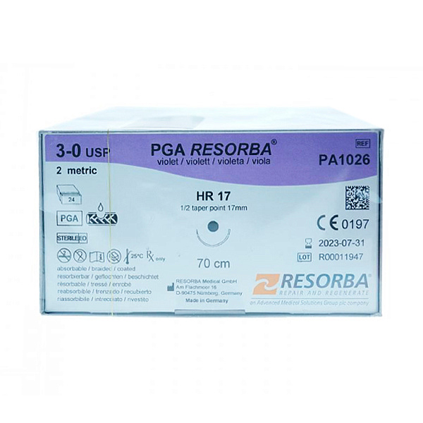 ПГА-Ресорба PA 1026 фиолетовый M2 (3/0) 70 см HR 17, 24 шт