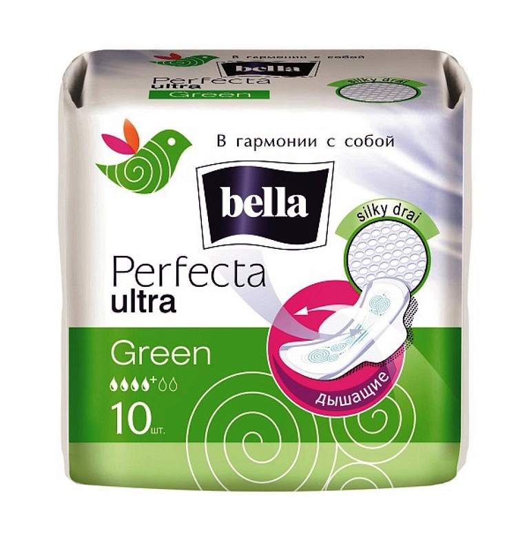 Супертонкие женские гигиенические впитывающие прокладки «bella» Perfecta ultra Green №10