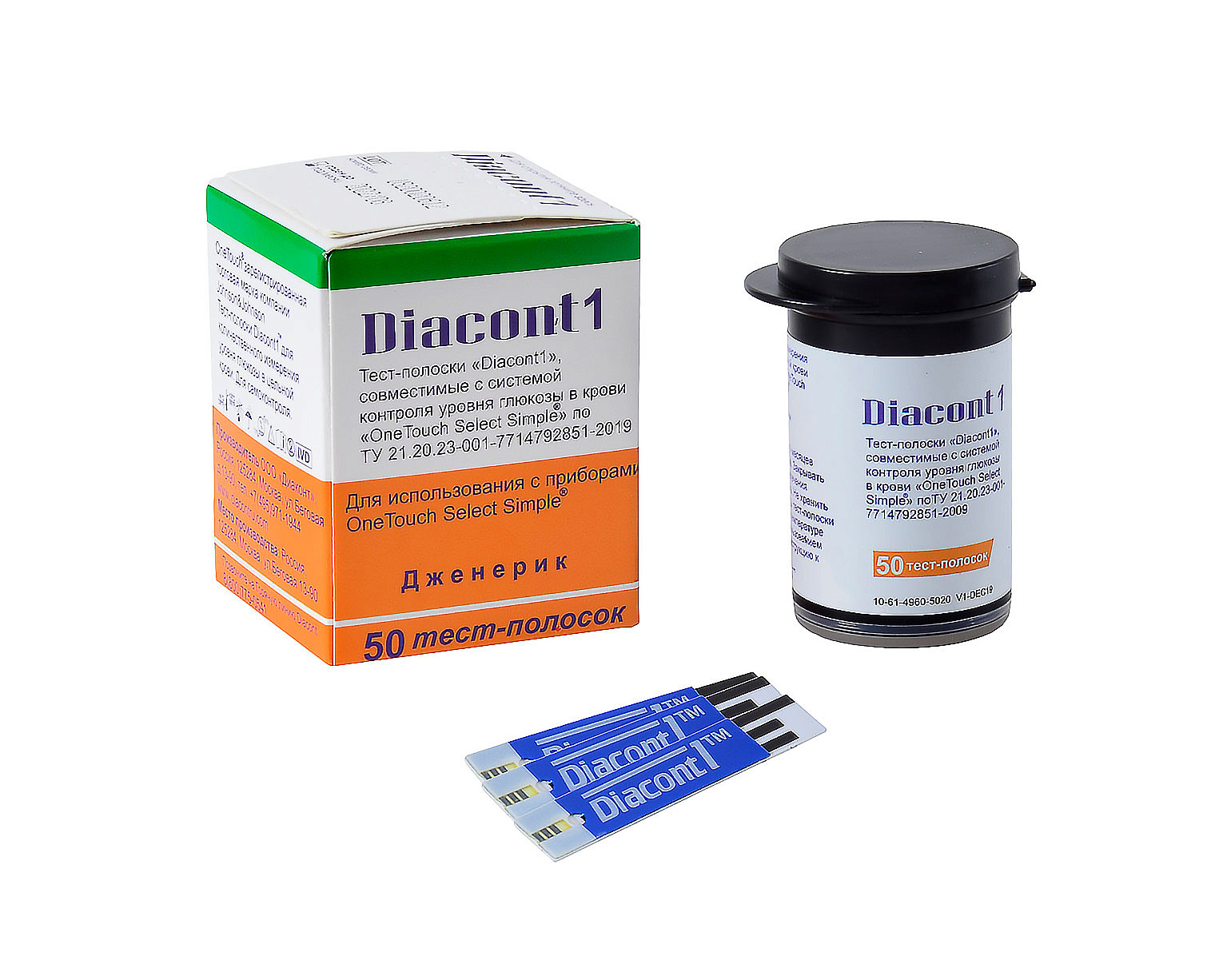 Тест-полоски "Diacont 1", совместимые с системой контроля уровня глюкозы в крови "OneTouch Select Simple" (упаковка 50 шт)