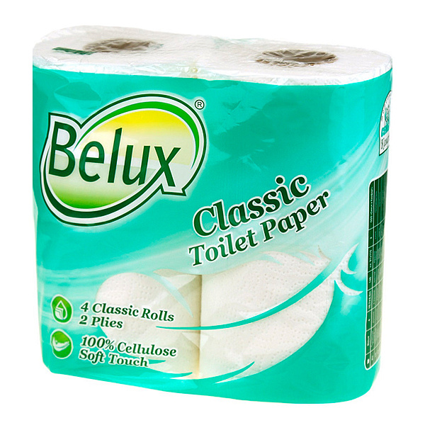 Туалетная бумага Belux Classic двухслойная белая, 4 шт