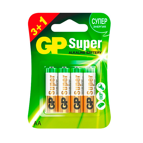 Батарейки GP Super пальчиковые AA LR6, 4 шт/уп