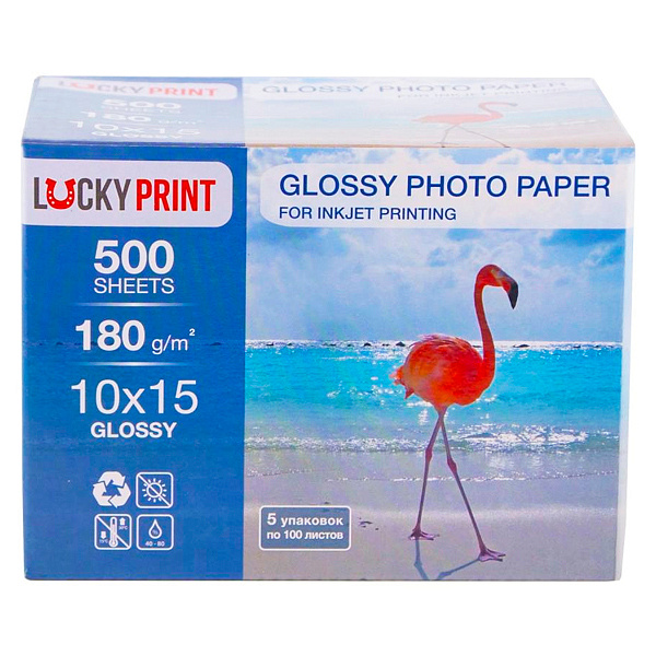 Фотобумага Lucky Print Glossy 10х15 см 180 г/м2. 500 листов