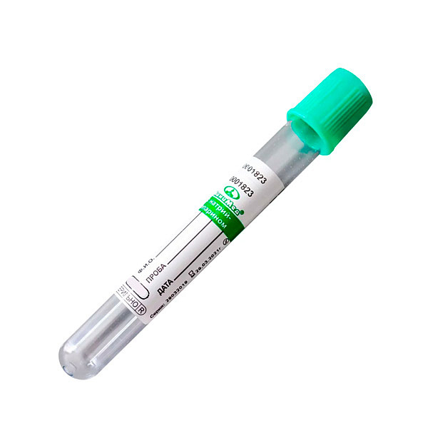 Пробирка вакуумная МиниМед с натрия гепарином, 9 мл, 16×100 мм, зеленый, ПЭТФ, 100 шт/упак