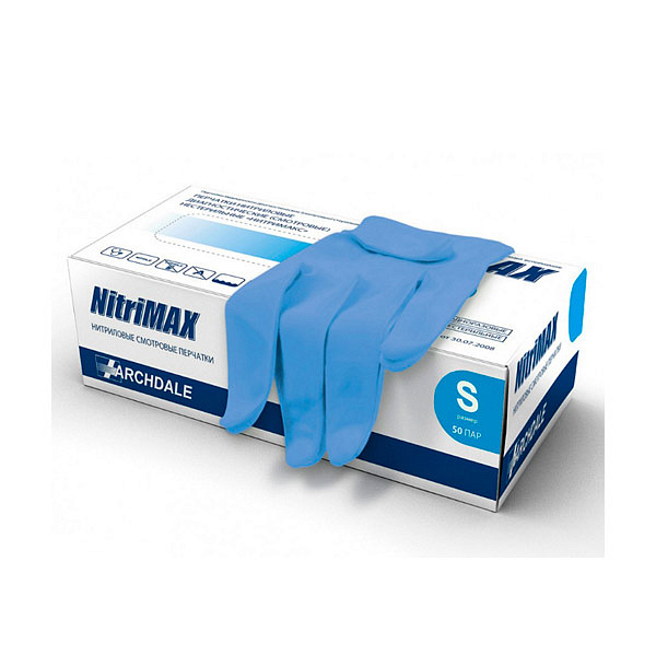Перчатки смотровые нитриловые Archdale NitriMAX голубые размер S 50 пар/уп
