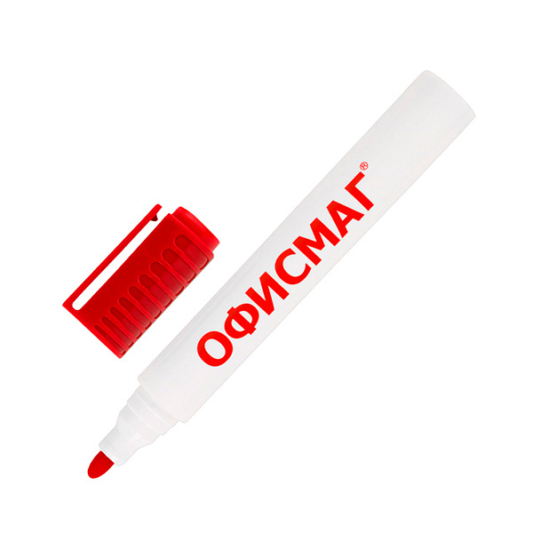 Маркер стираемый для белой доски Офисмаг красный, круглый наконечник 3 мм