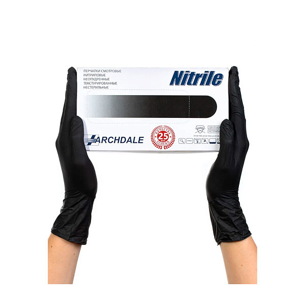 Перчатки нитриловые Archdale NitriMax смотровые черные р.М 50 пар/уп