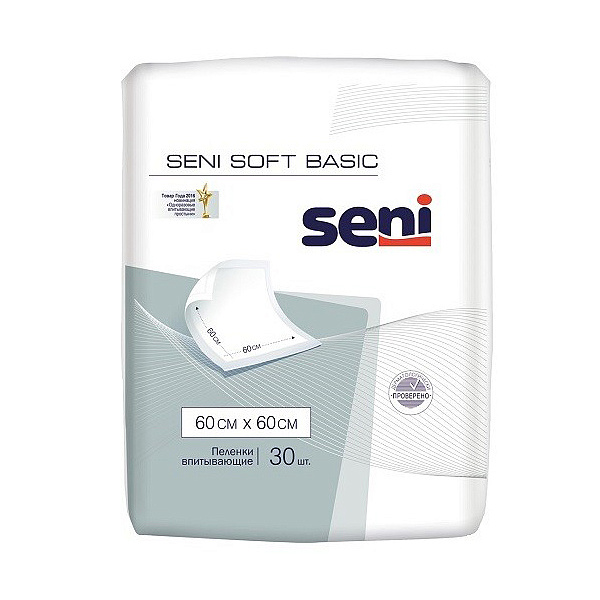 Пеленка гигиеническая SENI Soft Basic 60Х60 см по 30 шт в упак.
