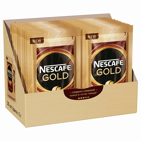 Кофе Nescafe Gold порционный растворимый 30 пакетиков по 2 г