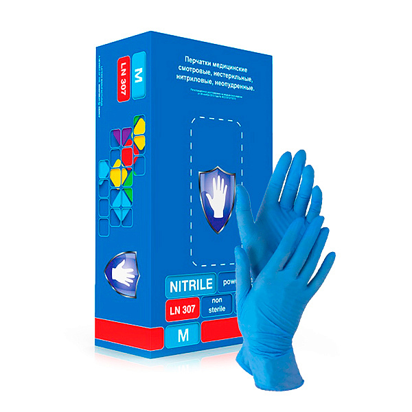 Перчатки нитриловые Safe&Care LN307 смотровые синие М 50 пар