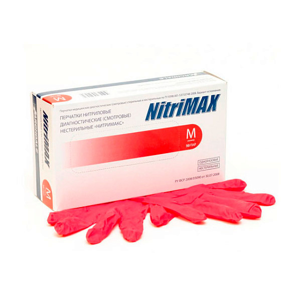 Перчатки нитриловые Archdale NitriMax смотровые красные н/о, раз. М 50 пар