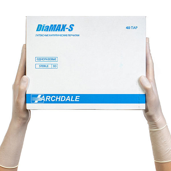 Перчатки смотровые DiaMAX-S латексные неопудренные стерильные L 40 пар