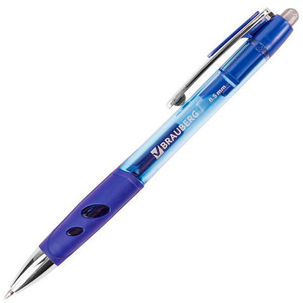 Ручка гелевая синяя BRAUBERG Officer автоматическая с грипом 