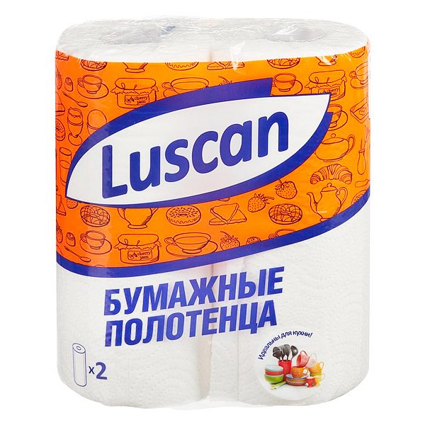 Полотенца бумажные Luscan 2-слойные белые 2 рулона по 12.5 метров